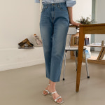 벨리지 히든밴딩 워싱 포인트 빈티지 커팅 스판 데님 팬츠