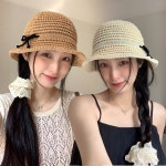 비치 여름 해변 햇빛차단 여성 짜임 리본 버킷햇 모자