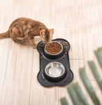 반려동물 실리콘 스테인리스 2구 식기 소형 유마이팡