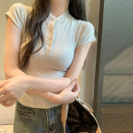 보드미 헨리넥 버튼 스판 옆스트링 반팔티 G126616