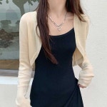 볼레로 스타일 심플 컬러 커버업 긴팔 가디건