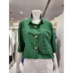 막스카라 배색 세미크롭 블라우스 M42MWB007ME