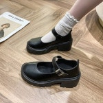 여성 통굽 로퍼 라운드 플랫슈즈 애나멜 스트랩 로퍼