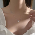 여성 심플 큐빅 포인트 네잎클로버 목걸이 행운목걸이