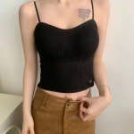 웨이브 크롭 끈조절 캡 일체형 나시 레이어드 바캉스룩 피서룩