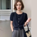 라운드넥 데일리 크롭 반팔 여성스러운 니트 가디건