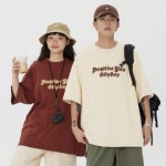 레터링 남녀 반팔 티셔츠 여름 상의 라운드넥 반팔티