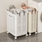 접이식 틈새 빨래보관함 트롤리 이동식 빨래바구니 펀칭 세탁바구니