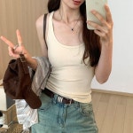 꼬나 cco003 여성 민소매 나시 티 여름 여자 면 티셔츠 크롭 탑 이너