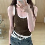꼬나 cco003 여성 민소매 나시 티 여름 여자 면 티셔츠 크롭 탑 이너