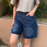 즈본 스톤워싱 밑단 커팅 여성 청 반바지 H3149