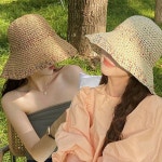 여성 여름 왕골 밀짚 벙거지 버킷햇 모자