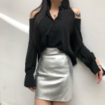 TS 실버 가죽 미니스커트 클럽 파티룩 T935 L