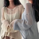 여성 여름 휴양지 외출 브이넥 시스루 루즈핏 니트