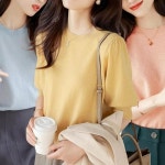 봄 여름 반팔 라운드 넥 여성 기본 니트 티