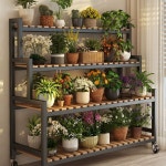 베란다 화분선반 마당 가정용 정리대 원목 진열장 정원 다육이 옥상 선반