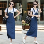 여자 여름 데이트 나들이 편한 멜빵 데님 롱 원피스