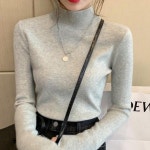 여자 하프넥 니트 얇은 슬림 무지 반목 반폴라