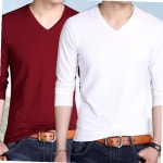 긴팔 레이어드 면티 가을 데일리 무지 브이넥 흰티