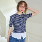 살롱드욘 살롱드욘 Shirt Detail Round-neck Stripe T