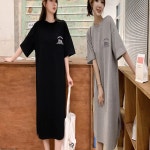 여자 여름 데일리 편한 루즈핏 반팔 롱 원피스 옆트임