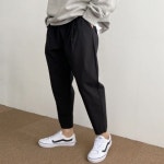 몽키 8-9부 윈드 테이퍼드 배기 와이드핏 스판 핀턱 밴딩 팬츠 M 28 31