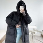 여자 겨울 주말 외출 나들이 룩 후드 롱 패딩