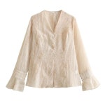 여자 코디 활용 브이넥 가디건 피부염 플레어 소매 상의 오픈 SPO마켓5