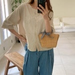 다잇템 여자 반소매 면원단 6컬러 라운드 카라없는 마원단 남방 17212756 588872