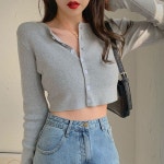 여자 긴팔 세련 크롭 가디건 데일리 봄여름 간