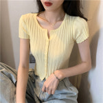 얇은 여성용 V넥 짧은 슬림 보터밍 아이스 실크 니트 스웨터 반팔 상의 여름 H2183 2022