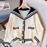 더블제이플러스 여성 브이넥 세일러 니트 스웨터 가디건 J0953