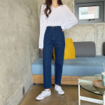 올시즌 올시즌 루앙 밴딩 배기팬츠 청바지 진청 PO315