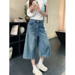 7부 청바지 여름 데님 팬츠 와이드 데님팬츠 칠부 캐주얼 청반바지