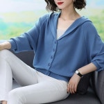 아이버리아여성 중년엄마 후드 v넥 가디건 J1393