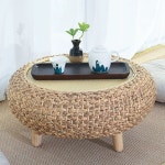 라탄 원형 좌식 원탁 세트 거실테이블 티테이블 원목 소형 카페