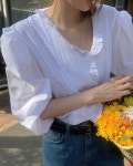 리버티 셔링 퍼프 블라우스