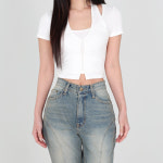 닷이프 여성용 심플 홀터넥 무지 크롭 탑 S T24SS1-A0191