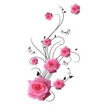 나비 장미 침실 거실 장식 벽 스티커 방수 자체 접착 변기 스티커 M488