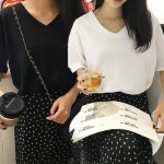 여성 여름 브이넥 무지 반팔 기본 티 셔츠