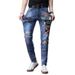 인어미남 남성 슬림핏 페인팅 데님 팬츠 스키니핏 청바지 31