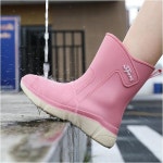 여성 레인 부츠 미들 굽 장화 장마철 신발 진핑크 240