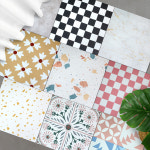 CLEAN UP 접착식 비접착식 셀프 바닥 데코 타일 사무실 거실 현관 베란다 테라조 베이스 16P 03 스톤-그레이 16개 접착