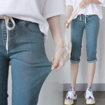 빼빼 여성용 데일리 7부 밴딩 데님팬츠 30