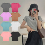 여자 데일리 무지 오버 크롭 반팔티셔츠 블랙 LDW-TSH-SSIS473
