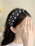 핸드메이드 하얀 자수 매듭 플라워 레이스 와이드 헤어밴드 머리띠 2 color