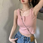 여자 휴가 준비 바캉스 룩 크롭 나시 티셔츠 크롭 탑