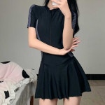 플레어 원피스형 배색 래쉬가드 점프수트 수영복