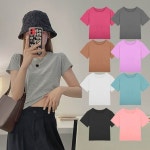 여성 여름 반팔티 오버 크롭티 반팔 티셔츠 라운드넥