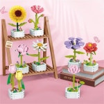 빌딩 블록 부케 3D 모델 장난감 행운의 미니 꽃 DIY 조립 벽돌 홈 장식 식물 화분